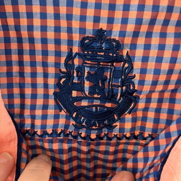 Bugatchi Shaped Fit Long Sleeve Button Down Pink Blue check Print Shirt XL - Picture 2 of 8